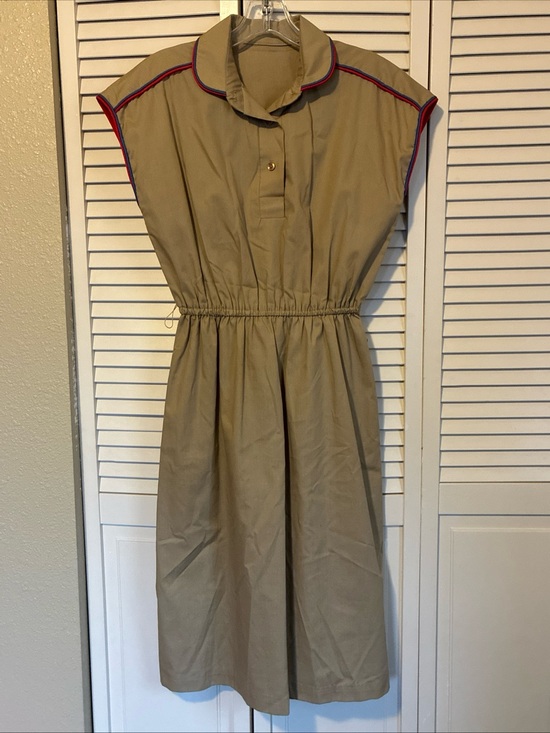 Source Unknown Dresses & Skirts - Vintage 70s Romper House Dress Beige with Red/Blue Piping Camp Western L (10-12)